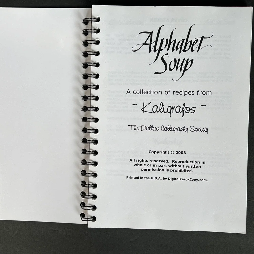 VTG Alphabet Soup Recipe Cookbook 2003 Kaligrafos Dallas Calligraphy Society
